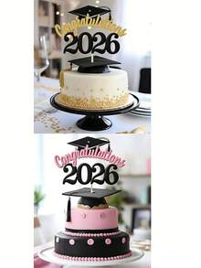 1 pieza Decoración para tarta de Birrete y Diploma de Graduación 2026, disponible en negro y rosa, adecuado para la fiesta temática de ceremonia de graduación 2025 - Pólvora negra - Ver 12