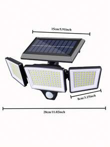 1pc 3-Head Solar Motion Sensor Lights, 180° Adjustable Outdoor LED Security Flood Light, Waterproof, Auto On/Off, For Yard, Garage, Patio, And Pathway - 黑色 - 查看 9