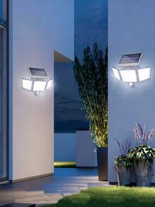 1pc 3-Head Solar Motion Sensor Lights, 180° Adjustable Outdoor LED Security Flood Light, Waterproof, Auto On/Off, For Yard, Garage, Patio, And Pathway - 黑色 - 查看 4