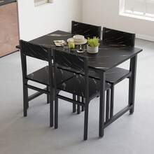 5-Piece Dining Set Including Rectangular Dining Table Dining Chairs With MDF Top Metal Frame Space Saving Dinette Set For Dining Room, Apartment, Small Space - Black Marble - View 3