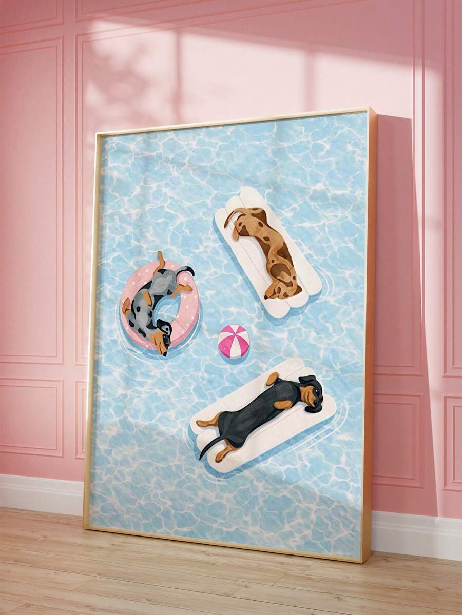 1 Stück rahmenloses Dackel Pool Thema Sommer Ozean Blau Kunstdruck, süßer Hundeliebhaber Schlafzimmer Wohnheim Büro Klassenzimmer Dekoration, ästhetische Tier Wandkunst und beste Geschenkidee, Zimmer Dekoration Schlafzimmer, Dekoration, Zimmer Dekoration, Wanddruck, Poster, Vintage Dekoration - Dackel - Übersicht 1