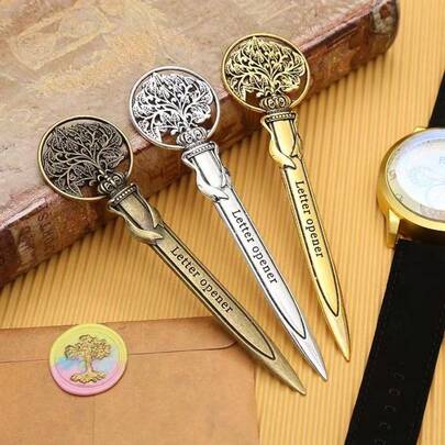 1pc Vintage European Style Metal Letter Opener, Made Of Zinc Alloy With No Sharp Blade, Suitable For Opening Letters, Back To School, Stationery, Christmas, Christmas Paper Cutting, Christmas Packaging