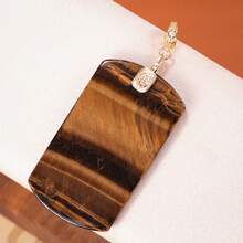 天然虎眼石，吉祥结吊坠，方形，手工DIY饰品配件 - 棕色 - 查看 7