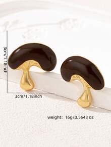 1对几何油滴蘑菇耳钉 - 彩色 - 查看 3