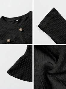 Unadoll 女士春季圆领冬季套装，仿口袋设计，纽扣装饰，优雅连衣裙，适合派对、约会、生日、聚会、通勤、晚餐、情人节等场合，黑色 - 黑色 - 查看 11