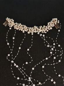 5/3/1 新娘珍珠流苏发箍，优雅婚礼发饰，手工制作女孩头饰，婚礼及婚宴必备 - 彩色 - 查看 15