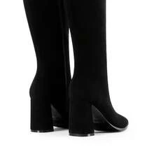 Women's Square Toe Gogo Boots Chunky Heel Classic Solid Color Knee High Boots With Side Zip Fashionable Tall Boots - 黑色絨面革 - 查看 8