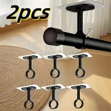 2 Pieces Of Ceiling Curtain Rod Brackets, No Drilling Required | Heavy-Duty Self-Adhesive, Adjustable Curtain Hooks, Suitable For Wardrobe And Bedroom, New Black Version Added, Utility Hooks - Multicolor - View 1