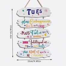 1 pièce Plaque murale en bois inspirée du français, texte français avec affirmation positive, ton de couleur doux - Convient pour la décoration de la maison, du bureau, de la salle de classe - Cadeau d'anniversaire, de remise des diplômes, de pendaison de crémaillère - Livré avec une corde de suspension facile à accrocher - Élément décoratif, design élégant, couleurs vives, style classique, matériau de qualité, décoration de bureau, cadeau pour la fête des mères, décoration d'été - Multicolore - Voir 4