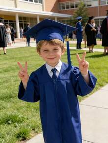 Conjunto de toga y birrete de graduación para niño, 2026, atuendo de ceremonia de graduación doctoral - Azul - Ver 3