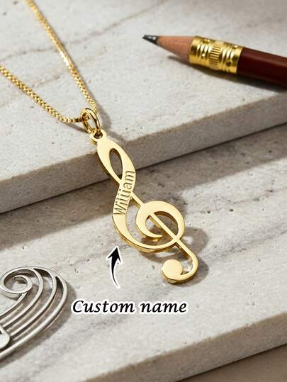 1 pieza Collar con nota personalizada con nombre, regalo musical personalizado, mejor regalo de aniversario, regalo de cumpleaños, collar con nombre personalizado, adorno elegante, regalo para músicos, regalo para amantes de la música, regalo del Día de la Madre, regalo de boda musical, regalo personalizado, collar personalizado para ella o él