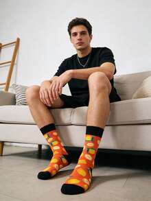 1 đôi tất nam dài đến bắp chân, phối màu cam và đen, họa tiết chanh, phù hợp cho mọi mùa. - Nhiều màu - Xem 7