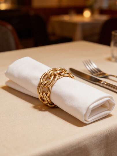 1/6pcs Simple Metal Chain Napkin Rings, Suitable For Wedding Party, Holiday Celebration, Picnic, Camping, Country Gathering, Birthday Banquet Table Decor Napkin Holder, Minimalist Design