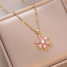 1pc Zirconia Flower Necklace For Women, Suitable For Beach, Travel, Photography, Holiday Gifts - Fashionable  Flowers - View 4