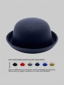 1pc Solid Color Casual Polyester Round Top Hat, Versatile For All Seasons - Bowler Hat - View 6