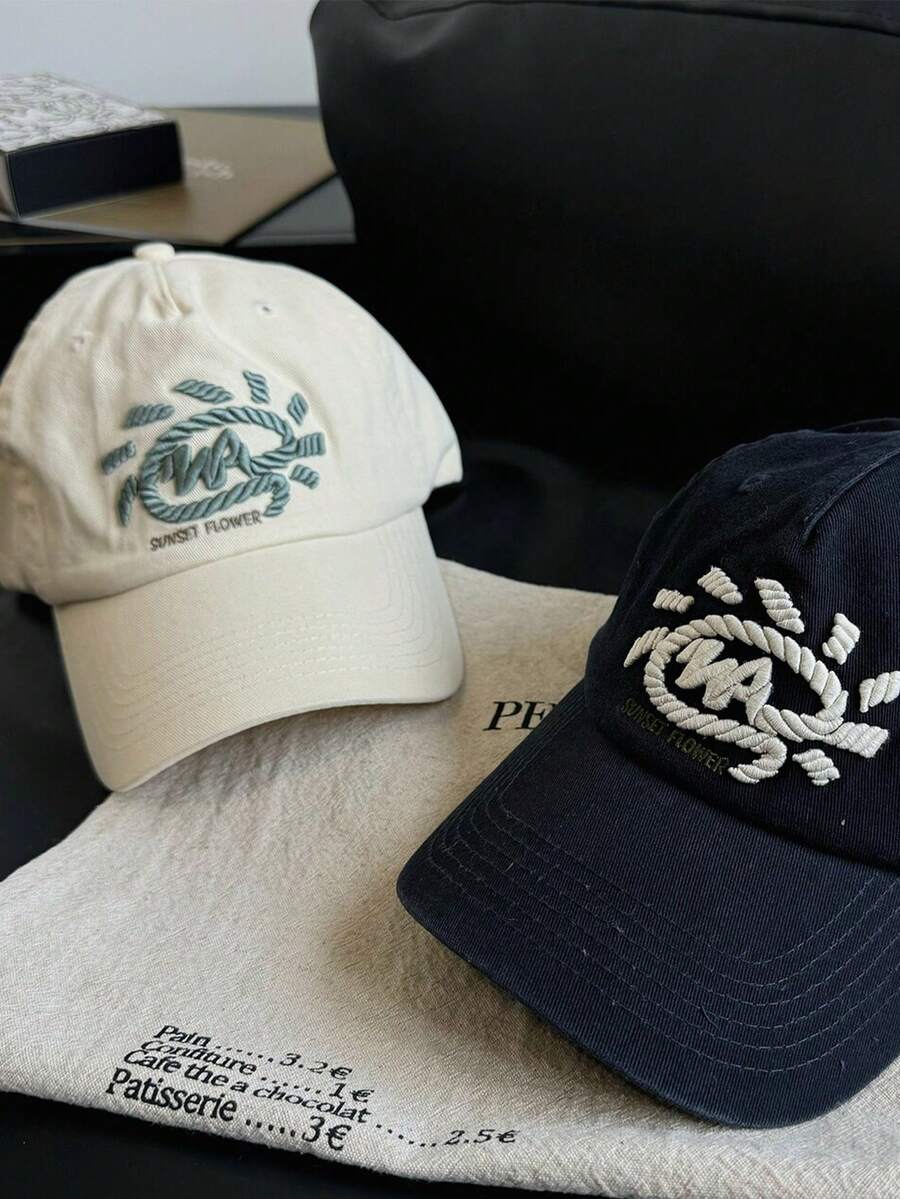 Sunflower Embroidery Baseball Cap, Retro Casual Sun Hat - A - View 1