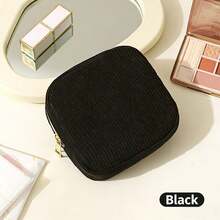 Multi-Color Sanitary Pad Storage Bag, Pink Sanitary Napkin Storage Bag, Portable Storage Bag, Large Capacity Minimalist Style, For Storing Sanitary Pads, Liners And Tampons, Essential For Girls, Great For Going Out, Striped Cosmetic Bag, Travel & Study Supplies, Travel Essential Cosmetic Bag, Holiday Essential Cosmetic Bag - 黑色 - 查看 3