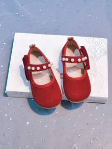 Children's Fashion Pearl Cloth Shoes, Casual Minimalist Style Comfortable Soft Bottom Flat Shoes, Spring/Summer - Red - View 21