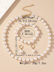 女士首饰套装，简约优雅仿珍珠项链、手链和耳环套装，适合日常佩戴和送礼。 - 項鍊+手鍊+耳環-米色 - 查看 6