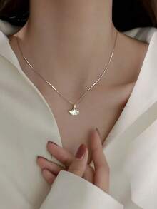 新款简约时尚925纯银银杏叶吊坠项链，优雅清新风格，女士之选 - 銀色 - 查看 4