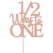 1pc Shiny Rose Gold 6 Months Birthday Cake Topper, Milestone Birthday Party Decor - 1/2 Way to One - View 4