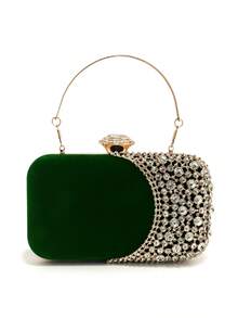 Bolso de mano para con asa de metal, bolso de noche con diamantes, bolso de mano dorado para boda, bolso de hombro con cadena, bolso pequeño - Albaricoque - Ver 7