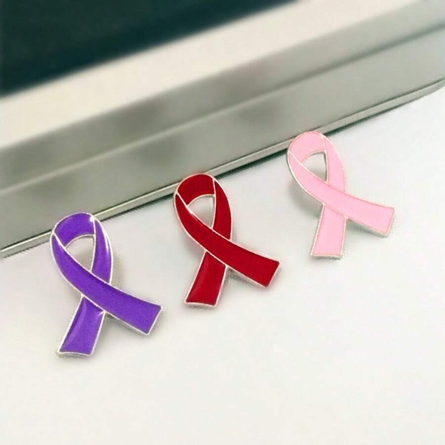 5 piezas de broches de cinta con forma de corazón rosa, adecuados para la concienciación sobre el cáncer de mama y el SIDA, se pueden usar como accesorios de ropa, bolso o libro - Multicolor - Ver 1