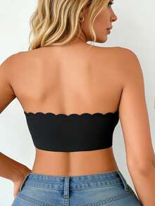 女士前扣式上托防滑抹胸文胸，纯黑色基础款抹胸文胸，可拆卸胸垫，隐形肩带，露脐上衣文胸，舒适无肩带无缝抹胸文胸，可拆卸胸垫，无钢圈文胸，透气舒适，女士内衣，超性感内衣上衣文胸 - 黑色 - 查看 5