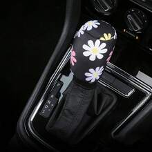 2 piezas Conjunto de accesorios interiores de coche minimalistas y transpirables, Funda para freno de mano y palanca de cambios, Patrón de margarita, Universal para todas las estaciones - A - Ver 4