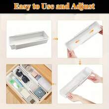 4件套可伸缩抽屉收纳盒，厨房用具收纳盒，适用于碗、筷子、勺子、叉子、刀具、袜子、小物件、化妆品等，适用于桌面和抽屉，容量可调节，多功能收纳方案，是节日礼物、餐具收纳、厨房工具收纳、文具收纳、衣柜收纳的理想之选，适用于家庭、宿舍和办公室，收纳配件，抽屉收纳盒，完美的节日礼物，实用礼物，个性化创意礼物 - 白色 - 查看 4