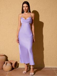 Women's Solid Color Minimalist Casual Spaghetti Strap Backless Dress Wedding Spring - Light Purple - View 5