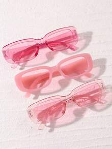 A Set Of 3 Pairs Of Stylish Pink Versatile Glasses For Teenagers - Pink - View 2