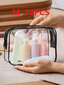 10件套女士大容量拉链化妆旅行收纳包 - 高品质化妆包和洗漱包，轻便PVC材质，易清洁拉链设计，适合健身、度假、通勤，时尚简约设计，美容必备 - 無色 - 查看 14