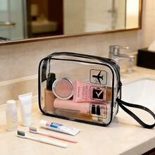 Black Transparent Toiletry Bag, Travel Makeup Organizer, Water-Resistant - Black - View 5