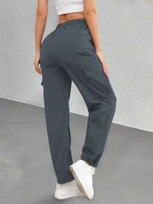 Pantalones rectos para mujer para hacer ejercicio, pantalones jogger ligeros y transpirables con bolsillos con cremallera de contraste, versátiles para múltiples ocasiones - Verde - Ver 10