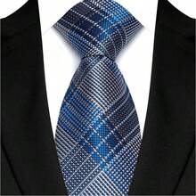 GOADAFOO 时尚8厘米男士领带,天蓝色湖蓝色条纹花卉格子圆点图案,适合男士新郎,提花编织领带,商务婚礼派对配饰 - 天藍色 - 查看 19