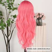 13X4 Free Part Black Green Highlights Body Wave Lace Front Wigs Pre Plucked Soft Long Wavy Hair Wigs Heat Resistant Wave Wigs Glueless Christmas Wig Long Wavy Synthetic Lace Front Wigs For Women Perfect For Daily Wear & Parties - 漸層粉紅色 - 查看 8