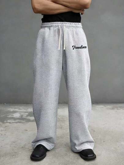 Men's Casual Sweatpants, Comfortable Breathable Solid Color Straight Leg Pants With Side Pockets, Sporty Style, Spring/Autumn, Knit Fabric, Durable Material