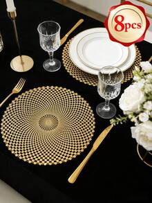 1-200pcs Gold Round Minimalist PVC Placemats, Washable, Easy To Clean, Wipe-Clean, Non-Slip, Holiday Wedding Party Dining Table Decor - Multicolor - View 21