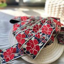 2026 Nuevo lanzamiento: Cinta de gasa bordada con flores de 100 CM en colores, adecuada para hacer correas de bolsos con estilo bohemio, manualidades de joyería y talla grande - Multicolor - Ver 5
