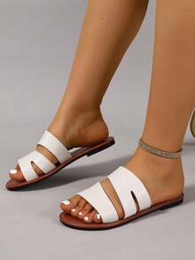 Ximi Ruo Wide Fit Rhinestone Embellished Comfortable Slippers, Korean Casual Flat Sandals For Women, Open Toe Slides For Spring, Summer, Beach, Casual Wear - White - View 5