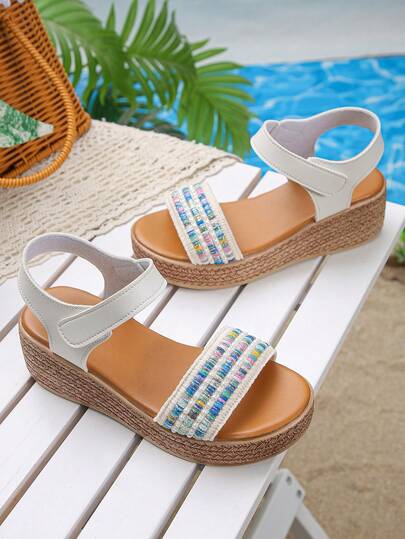 1 đôi sandal cao gót mùa hè cho bé gái, size nhỏ hơn 1 size, sandal đế xuồng thời trang nhiều màu sắc, nhẹ nhàng, thoải mái, có khóa dán, thích hợp cho hoạt động ngoài trời, hàng ngày, kỳ nghỉ, đi biển.