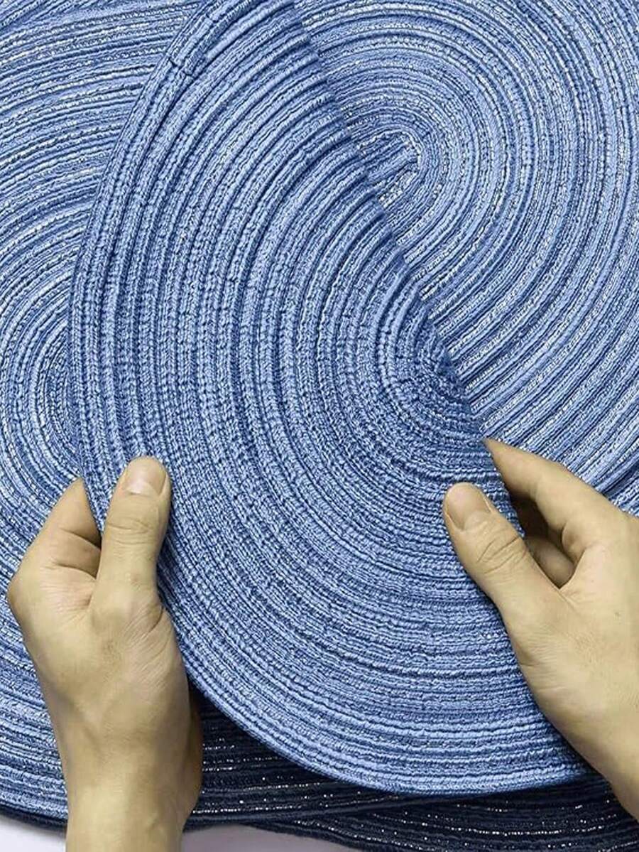 2/4/6/8/10/12 Pcs Set Woven Oval Placemats, 12x18 Inches, Natural Woven Heat Resistant Placemats, Suitable For Daily Family Gatherings And Wedding Parties (Blue) - Blue - View 1