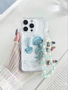 Cream Wavy Edge Jellyfish Painted Anti-Drop Phone Case With Beaded Bracelet Accessory, Compatible With IPhone 17pro/17Air /17/17promax16/11/16pro/16plus/16promax/16e/15Promax/13/1/12/XS/XR/7G/8P, Compatible With Samsung Galaxy S26/S26PLUS/S26 Ultra A17/A07/S25/S25PLUS/S25 Ultra/A16/A36/A26/A56/A50/A12/A32 Protective Phone Case - Multicolor - View 2