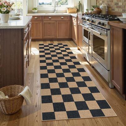 Checkered Easy Jute Runner Rug, 2x8 Kitchen Rug Non Slip Washable Outdoor Runner For Entryway Indoor, Checkerboard Black Indoor Outdoor Carpet For Hallway 8ft Entry,Suitable For Both Indoor And Outdoor Use, Ideal For Hallways, Balconies,High-End Printed Kitchen Soft And Comfortable Standing Mat, Moisture-Absorbent And Anti-Slip, Durable And Stain-Resistant, Suitable For Bathroom Door, Kitchen, Dining Room, Coffee Shop Carpets, As Well As Living Room, Bedroom And Entry-Level Home
