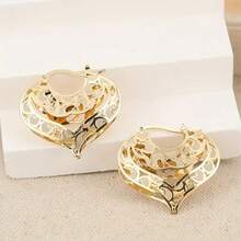 1 par de pendientes de aro elegantes y minimalistas con diseño de cruce hueco, accesorio diario unisex adecuado para fiestas y reuniones, regalo ideal para hombres y mujeres - Dorado - Ver 4