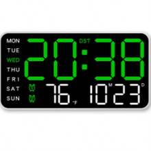 大型数字挂钟，带温度、日期、星期显示、遥控器、USB供电，桌面/壁挂式双闹钟LED钟 - 白殼綠燈 - 查看 11