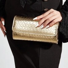Women's Clutch Bag, Champagne Color Evening Bag, Envelope Bag With Lid, Fashion Luxury Snake Skin Bag, Portable Cosmetic Bag, Wallet, Solid Color, Detachable Shoulder Strap, Business Commute, Wedding Season, Vacation Season, Ball, Party, Holiday Gathering - Champagne - View 10