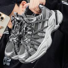 Giày da nam màu trắng, mũi tròn, buộc dây, kiểu dáng thường ngày. - Xám - Xem 3