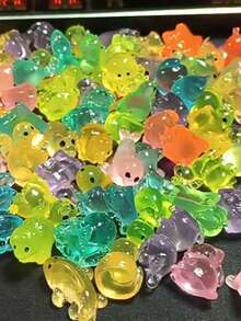 MINKOJA 100PCS/Glow-In-The-Dark Resin Mini Animals – Duck, Dolphin, Frog, Rabbit, Turtle Figurines. Battery-Free, Perfect For Garden, Party, Micro Landscape & Aquarium Decor. Absorb UV Light In Sunlight For A Stronger Glow At Night. - Multicolor - View 10